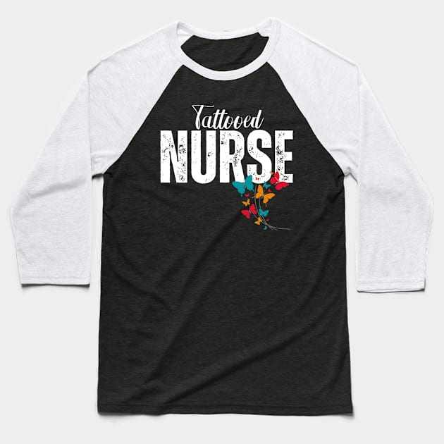 Tattooed Nurse with Butterflies Baseball T-Shirt by jackofdreams22